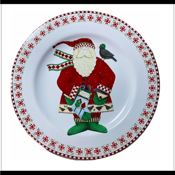 Debbie Mumm Santa Retweet 4 salad or desert plates. Vintage. With box. - Picture 3 of 12